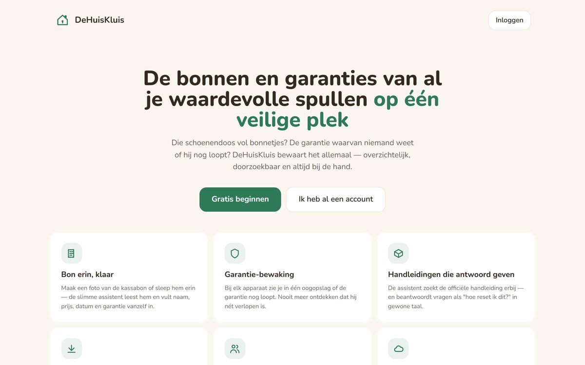Screenshot van de website De Huiskluis (dehuiskluis.nl)
